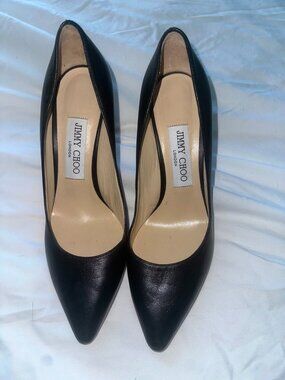 Jimmy Choo Abel Black Leather Pointed-Toe Pumps Heels